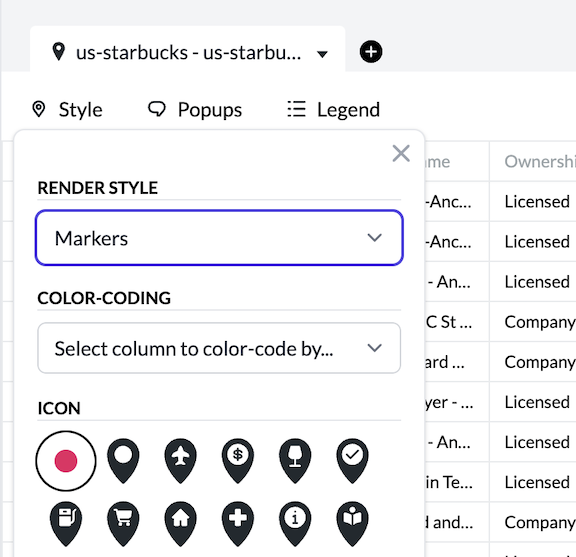 Screenshot of Render Style Dropdown